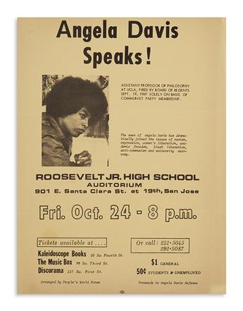 (BLACK PANTHERS.) Pair of Angela Davis handbills for speaking appearances after her academic reinstatement.